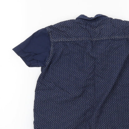 Preworn Boys Blue Geometric  Basic Button-Up Size 7-8 Years