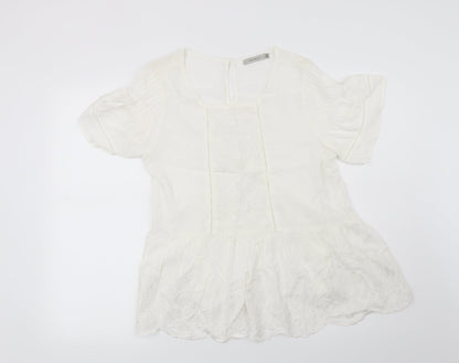 Anany Womens White Floral  Basic Blouse Size 12