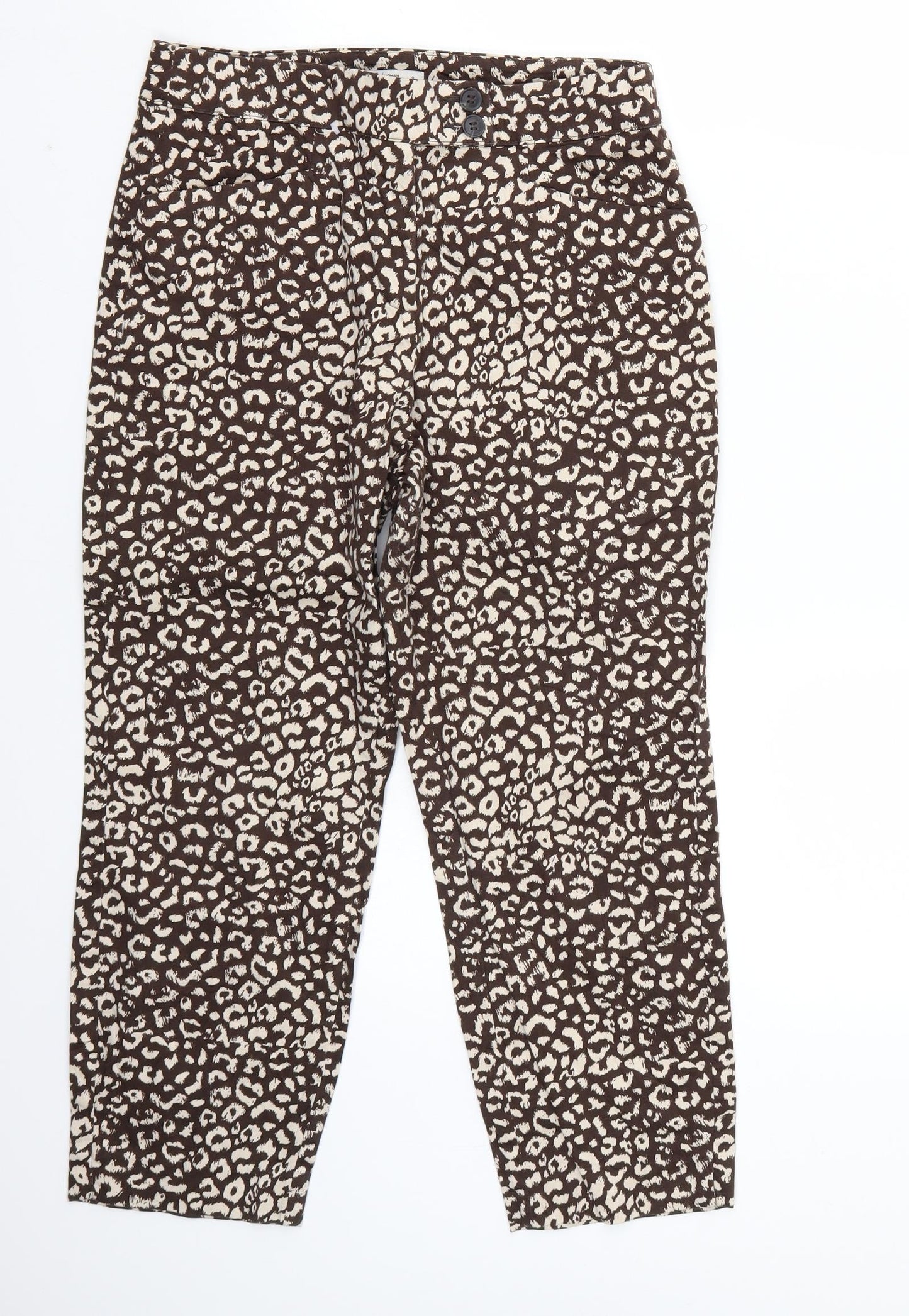TU Womens Brown Animal Print  Cropped Trousers Size 8 L23 in