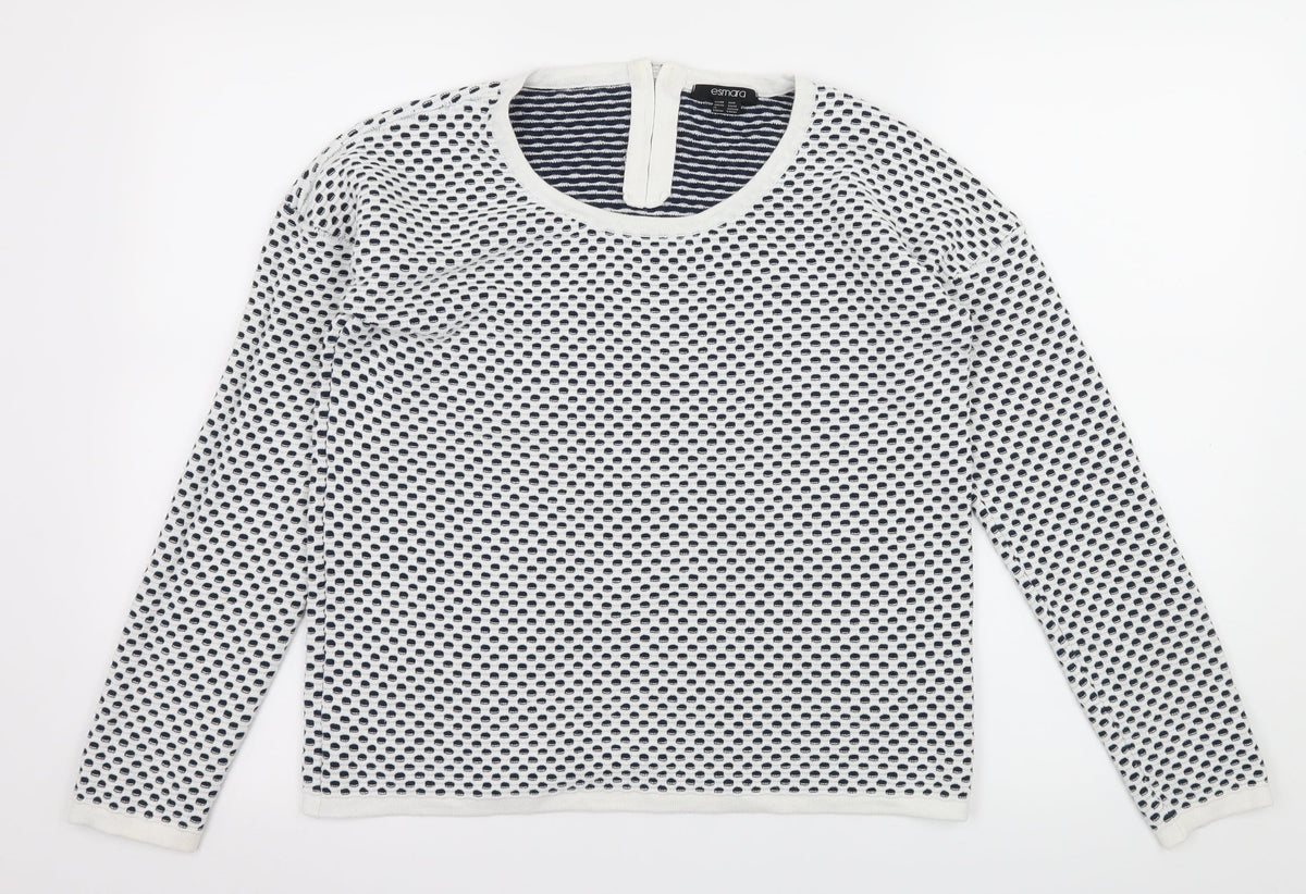 ESMARA Womens White Polka Dot Knit Pullover Jumper Size 10