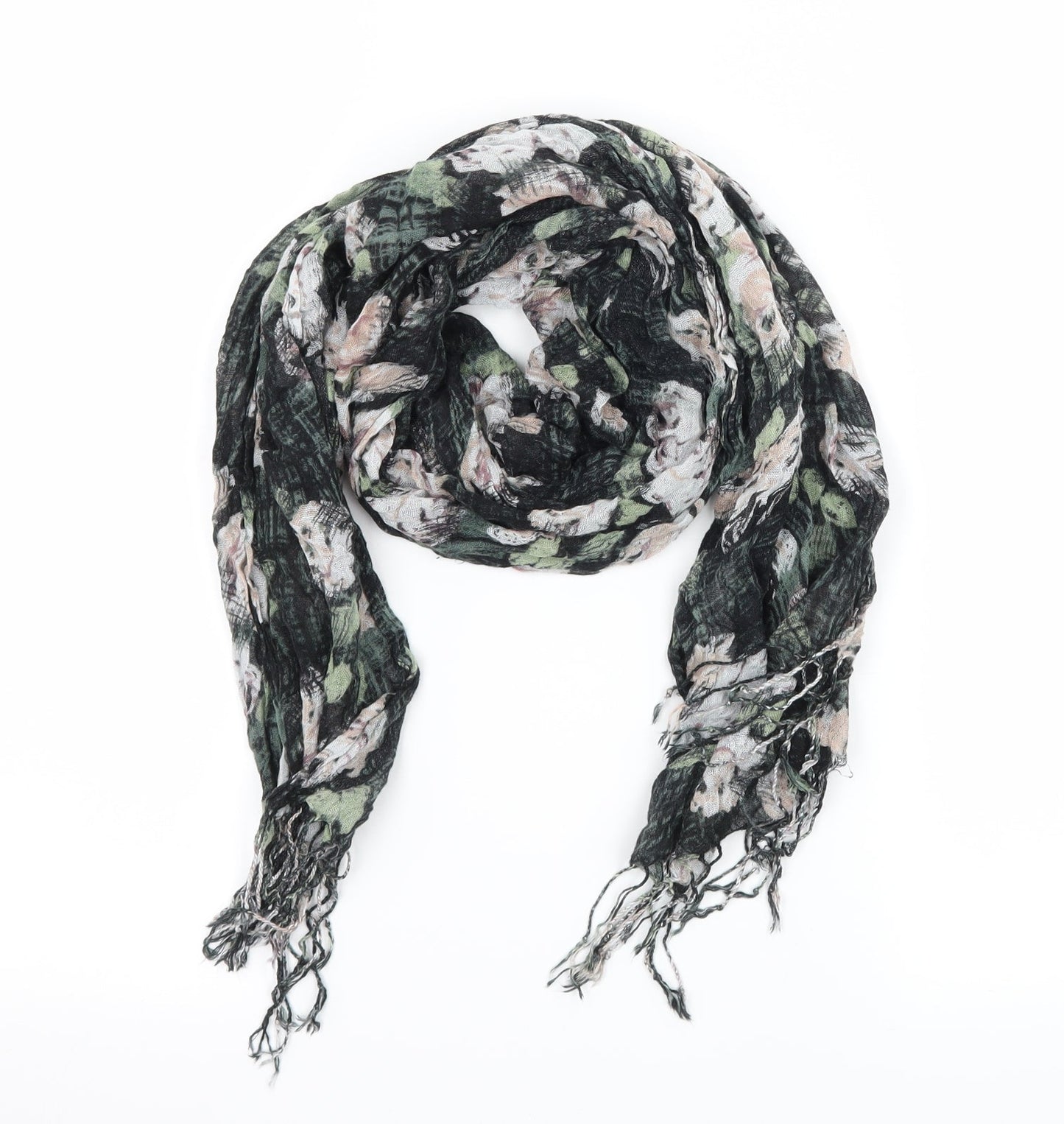 Preworn Womens Black Floral Knit  Scarf