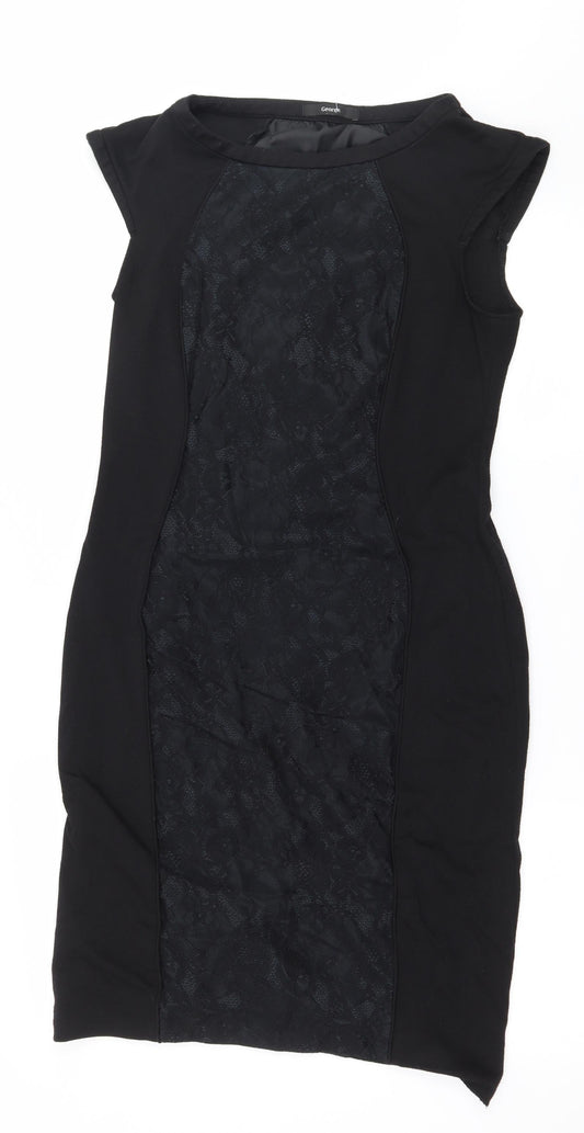 George Womens Black Batik Jersey A-Line  Size 12