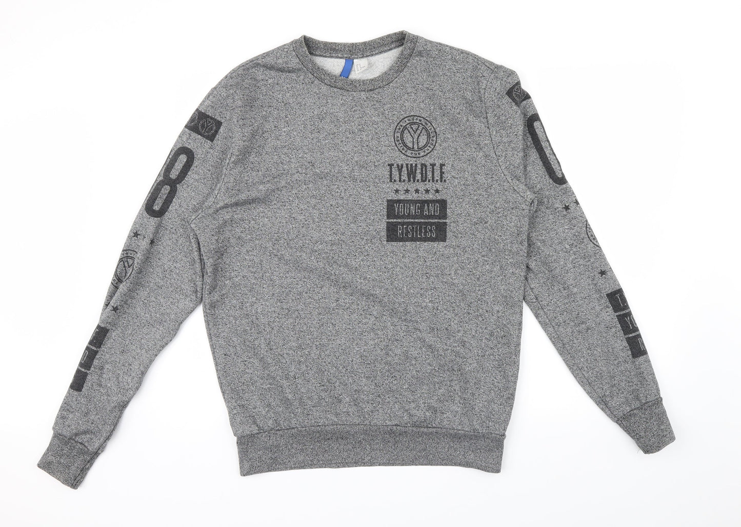 Divided Mens Grey Houndstooth  Pullover Jumper Size M