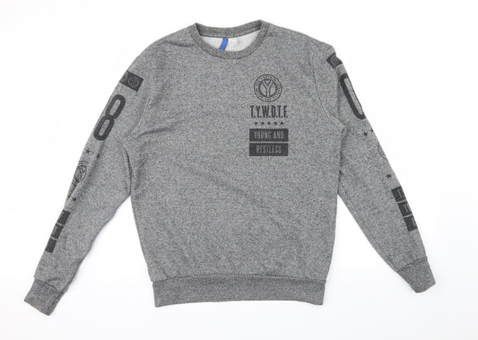 Divided Mens Grey Houndstooth  Pullover Jumper Size M