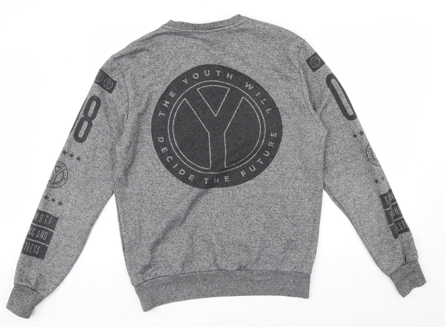 Divided Mens Grey Houndstooth  Pullover Jumper Size M