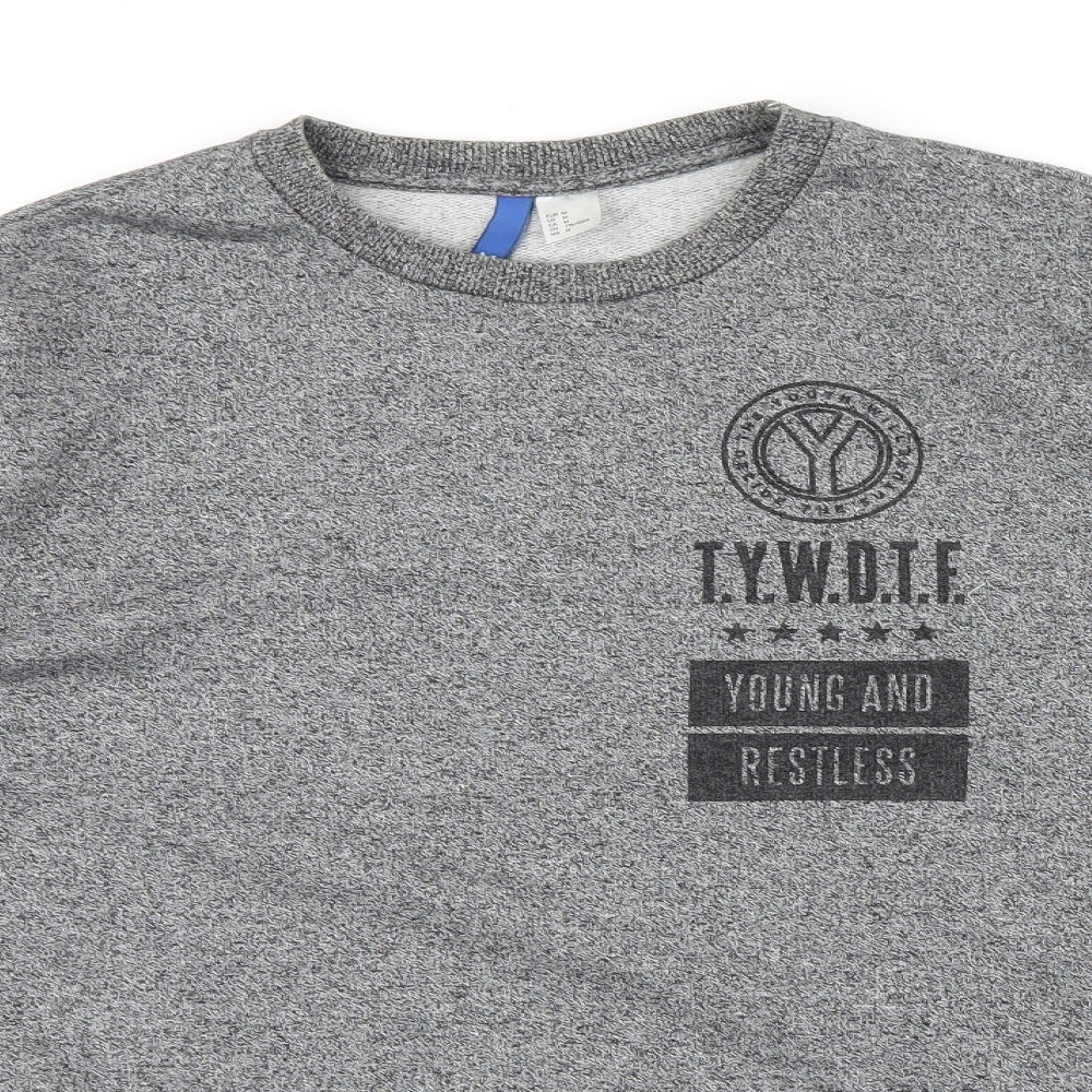 Divided Mens Grey Houndstooth  Pullover Jumper Size M