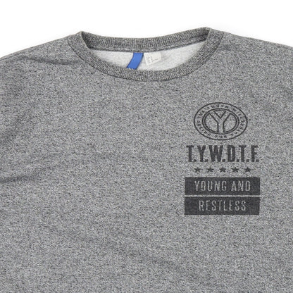 Divided Mens Grey Houndstooth  Pullover Jumper Size M