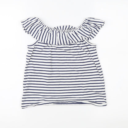 Next Girls White Striped Jersey Basic Blouse Size 9 Years