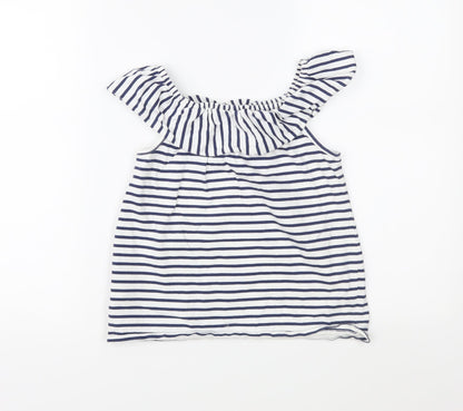 Next Girls White Striped Jersey Basic Blouse Size 9 Years