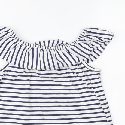 Next Girls White Striped Jersey Basic Blouse Size 9 Years