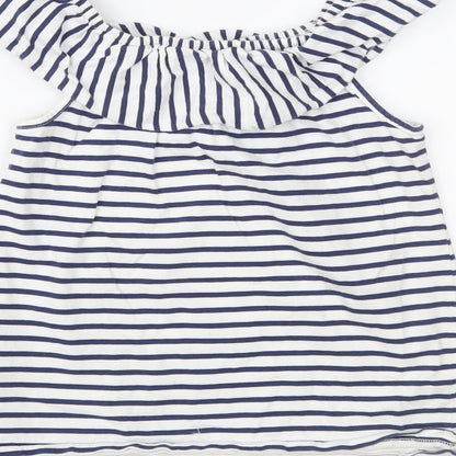Next Girls White Striped Jersey Basic Blouse Size 9 Years