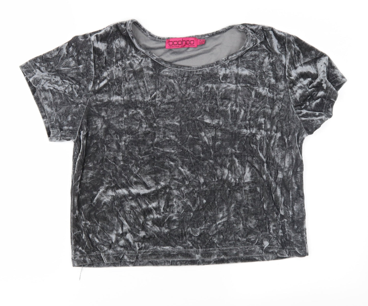 Boohoo Womens Grey  Velour Basic T-Shirt Size 10