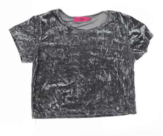 Boohoo Womens Grey  Velour Basic T-Shirt Size 10