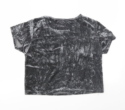 Boohoo Womens Grey  Velour Basic T-Shirt Size 10