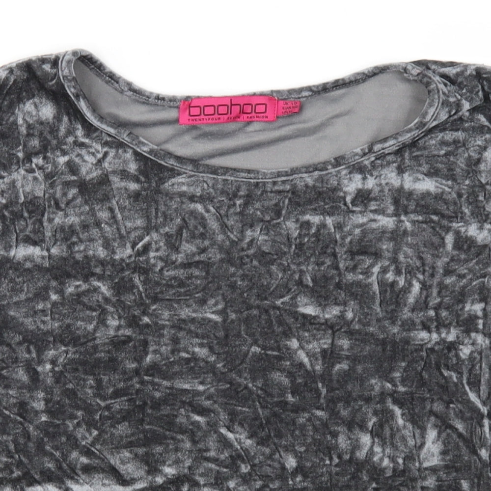 Boohoo Womens Grey  Velour Basic T-Shirt Size 10
