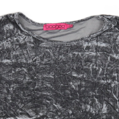 Boohoo Womens Grey  Velour Basic T-Shirt Size 10