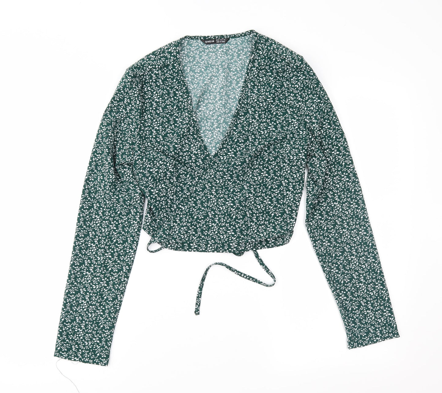 SheIn Womens Green Floral  Wrap Blouse Size 6