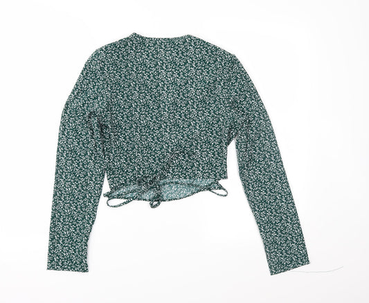 SheIn Womens Green Floral  Wrap Blouse Size 6