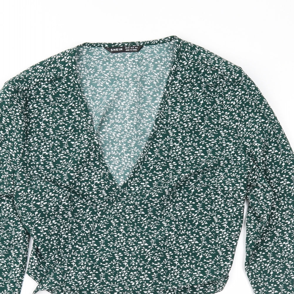 SheIn Womens Green Floral  Wrap Blouse Size 6