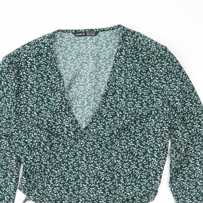 SheIn Womens Green Floral  Wrap Blouse Size 6