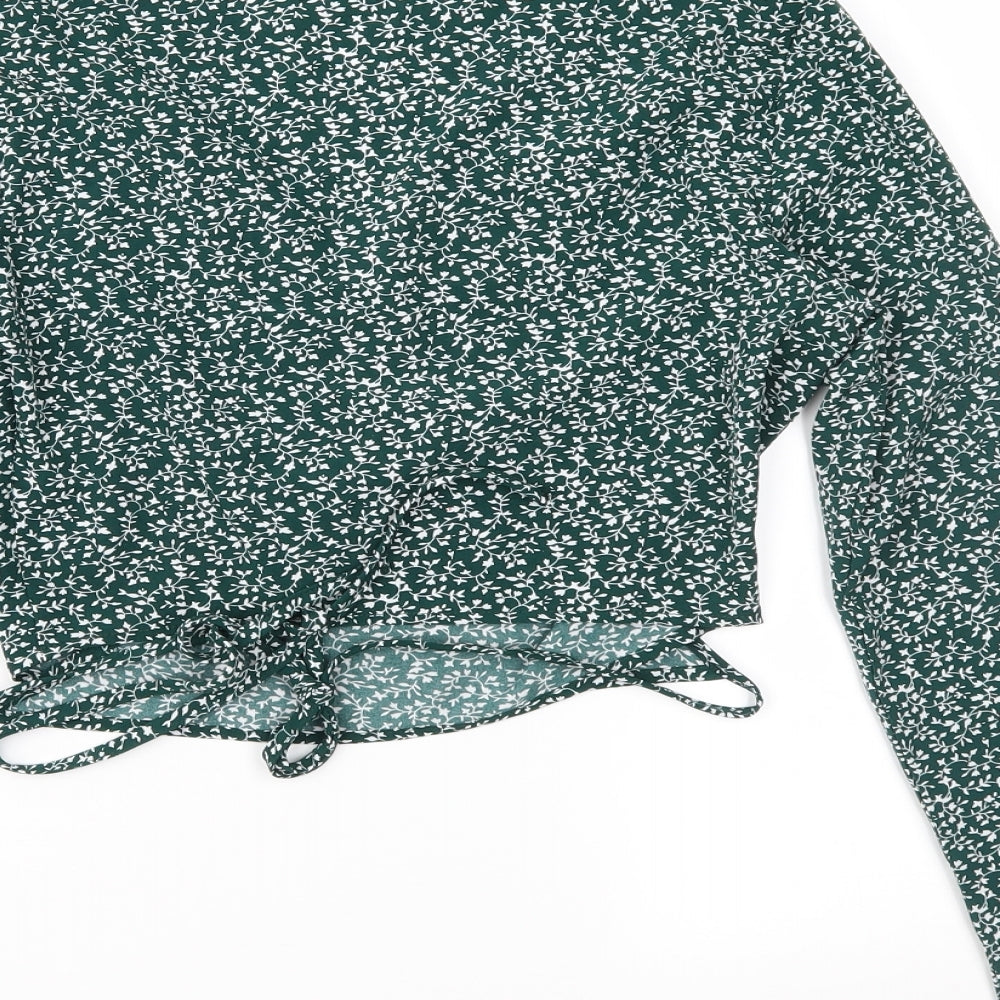 SheIn Womens Green Floral  Wrap Blouse Size 6