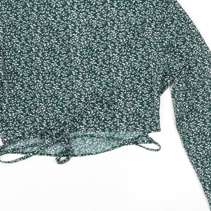 SheIn Womens Green Floral  Wrap Blouse Size 6