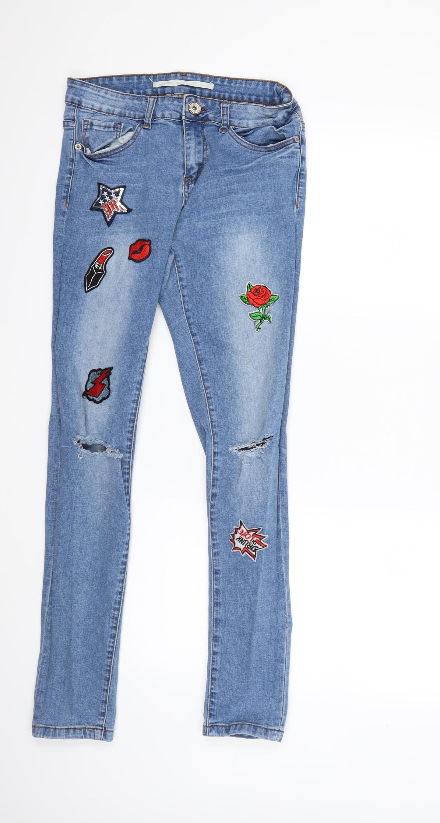 Brave Soul Womens Blue Floral Denim Skinny Jeans Size 12 L29 in