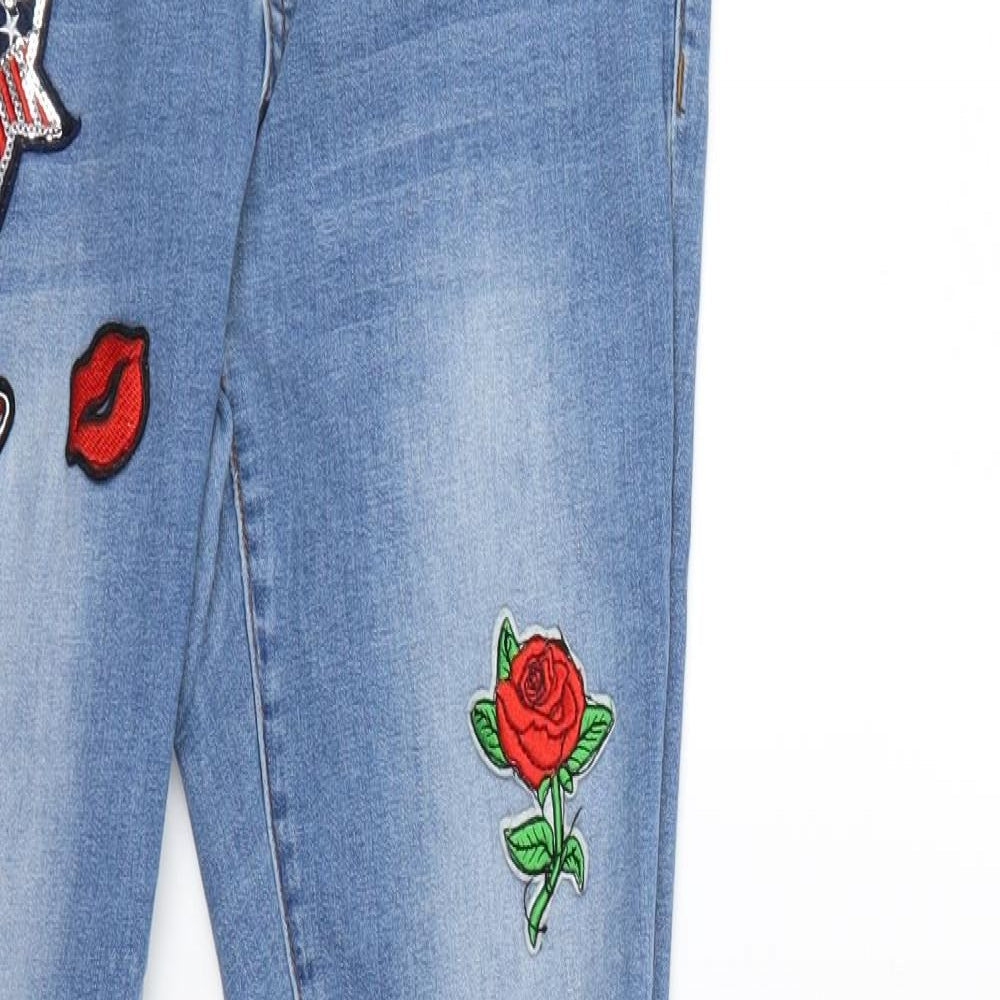 Brave Soul Womens Blue Floral Denim Skinny Jeans Size 12 L29 in