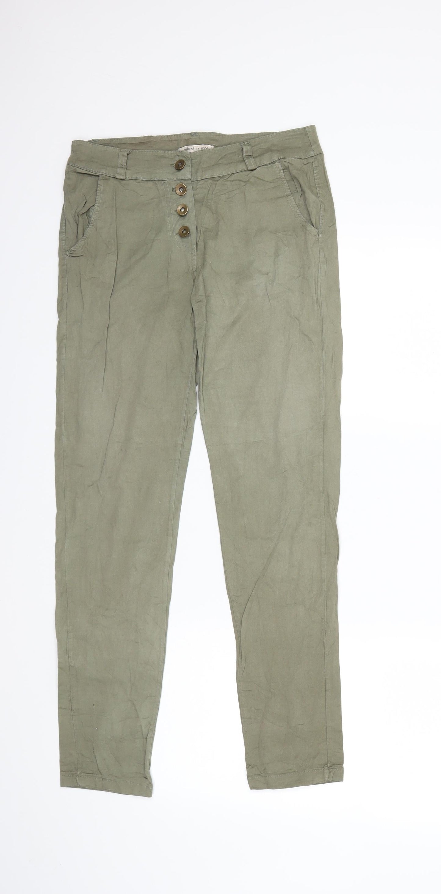 Womens UK Size M Preworn Regular Fit Cargo Green Trousers