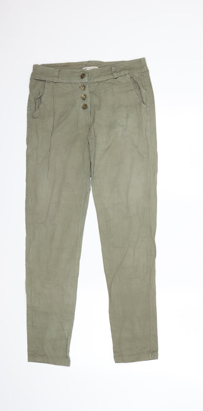 Womens UK Size M Preworn Regular Fit Cargo Green Trousers