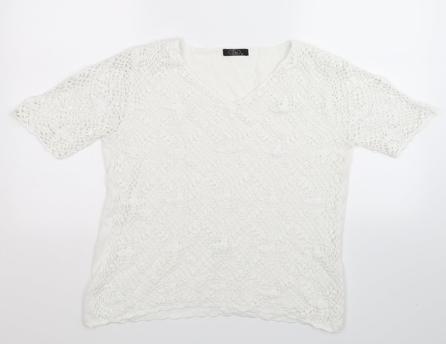 BM Womens White  Knit Pullover Jumper Size M