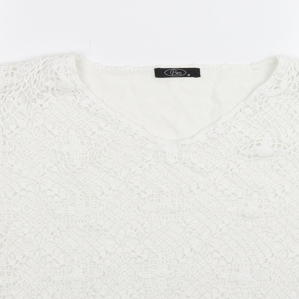 BM Womens White  Knit Pullover Jumper Size M