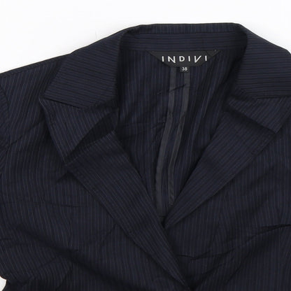 Indivia Womens Blue Striped  Jacket Suit Jacket Size 10