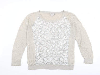 poem Womens Beige   Pullover Jumper Size L  - Lace Detail