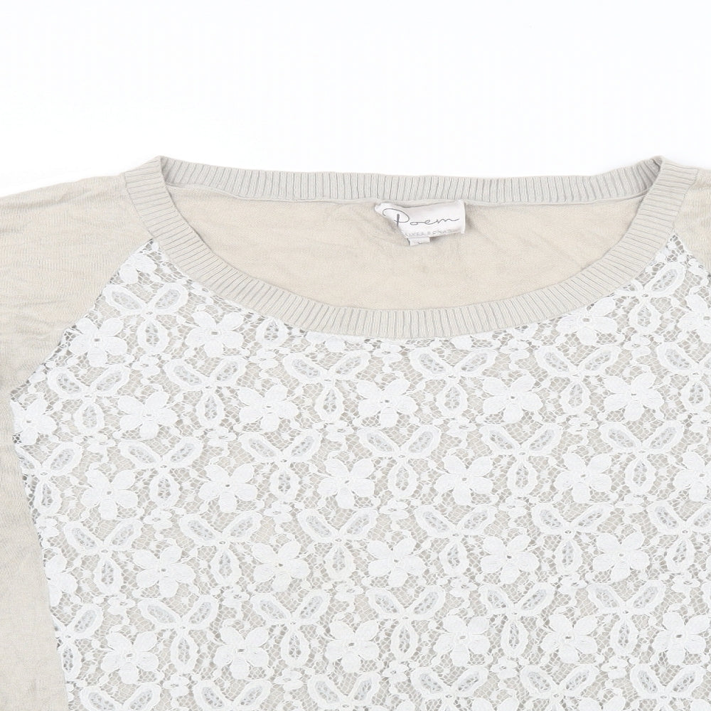 poem Womens Beige   Pullover Jumper Size L  - Lace Detail