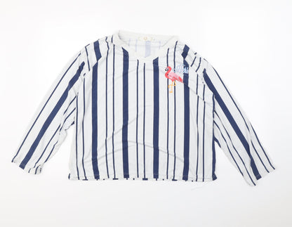 xqgr Womens White Striped  Basic T-Shirt Size L