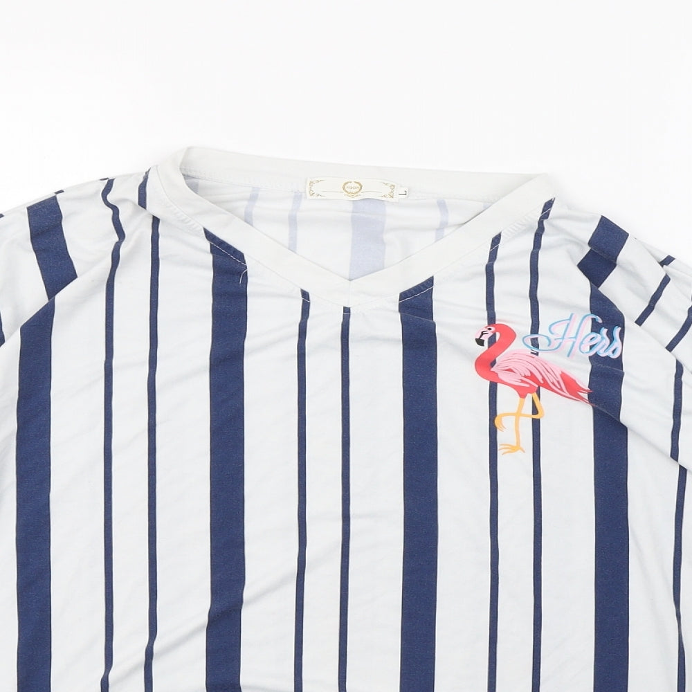 xqgr Womens White Striped  Basic T-Shirt Size L