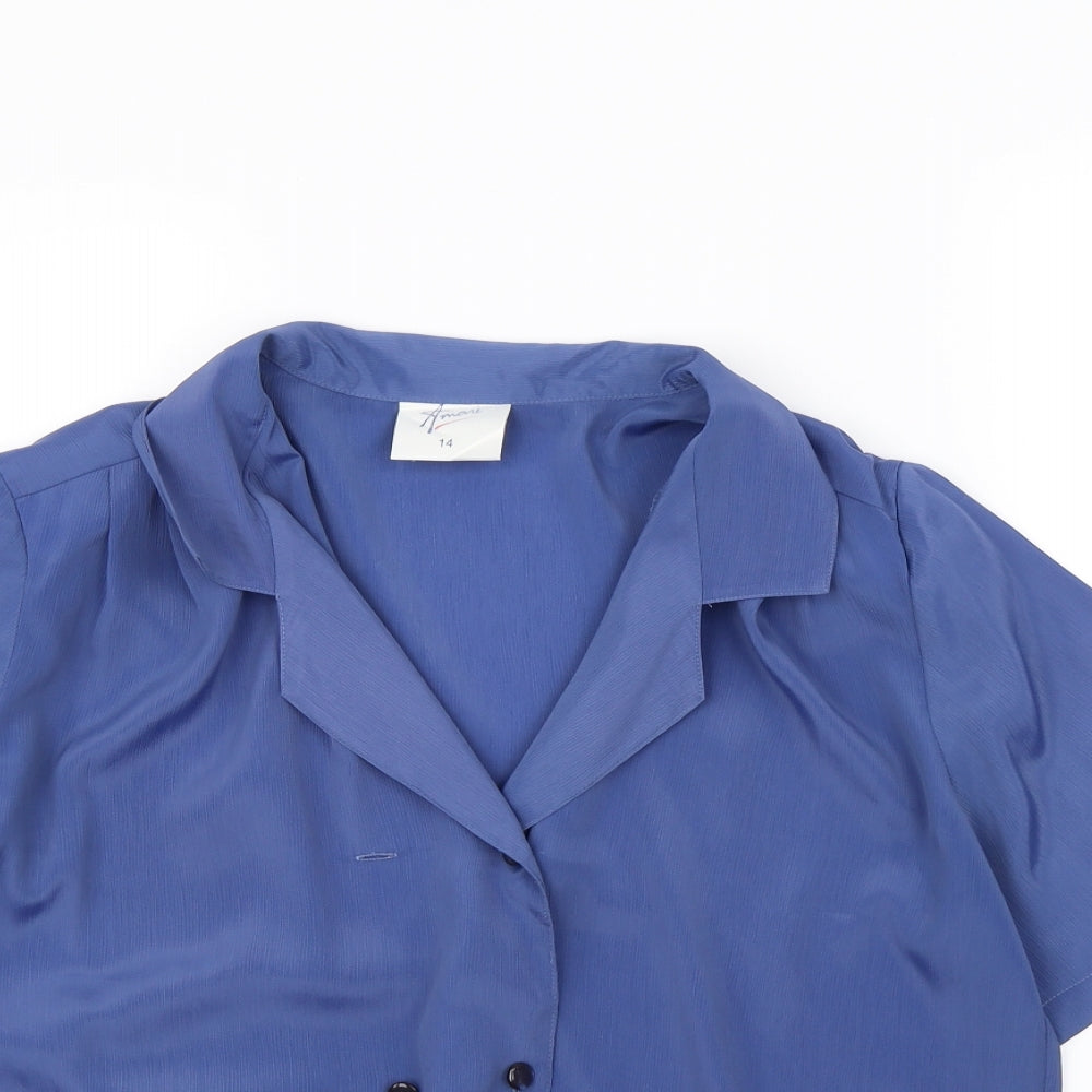 Womens UK Size 14 Amari Blue Basic Button-Up