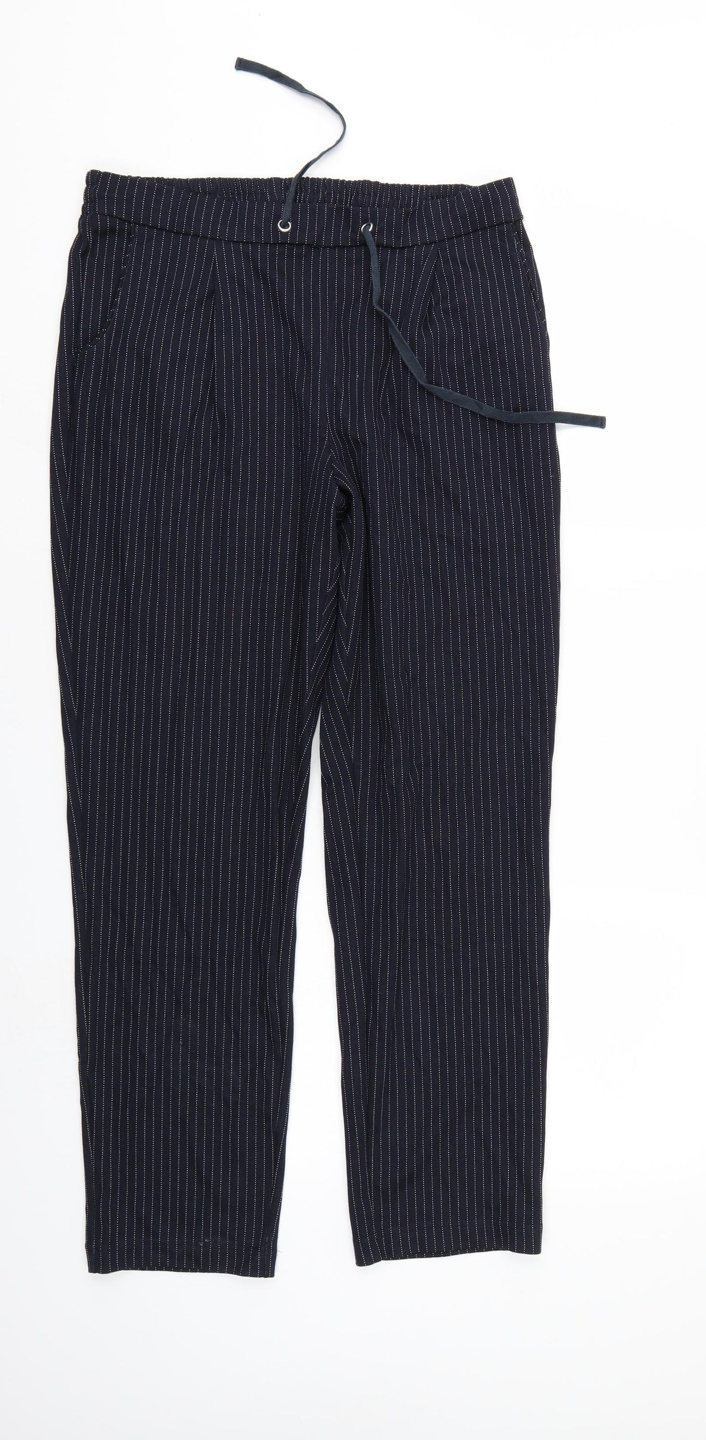 TU Womens Black Striped  Trousers  Size 12 L27 in