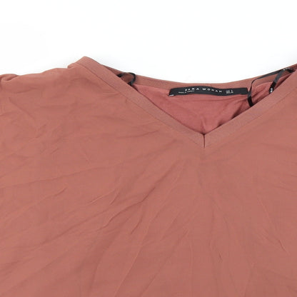 Womens UK Size S Zara Red Basic Blouse