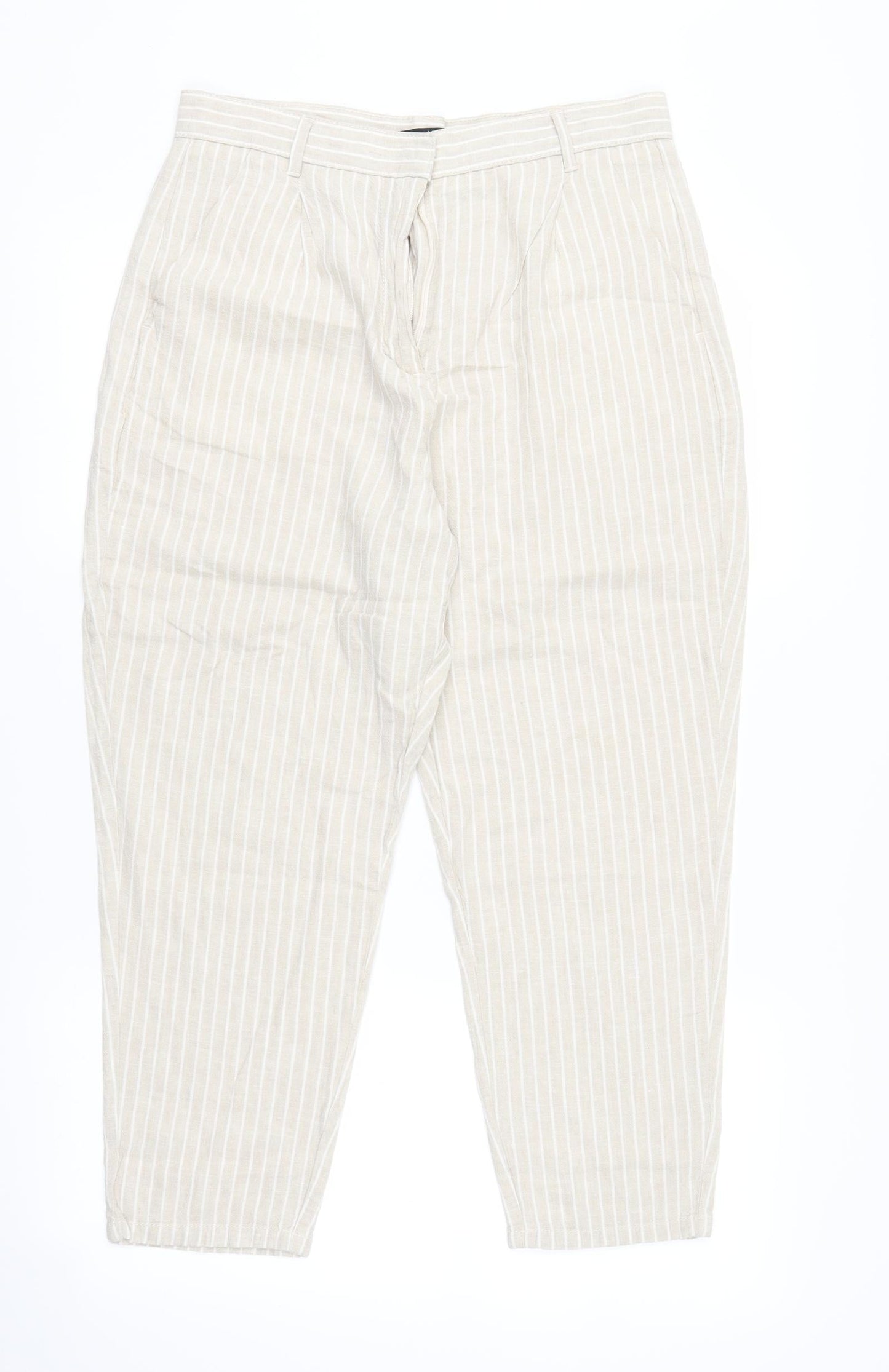 F&F Womens Beige Striped  Trousers  Size 10 L23 in