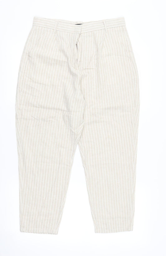 F&F Womens Beige Striped  Trousers  Size 10 L23 in