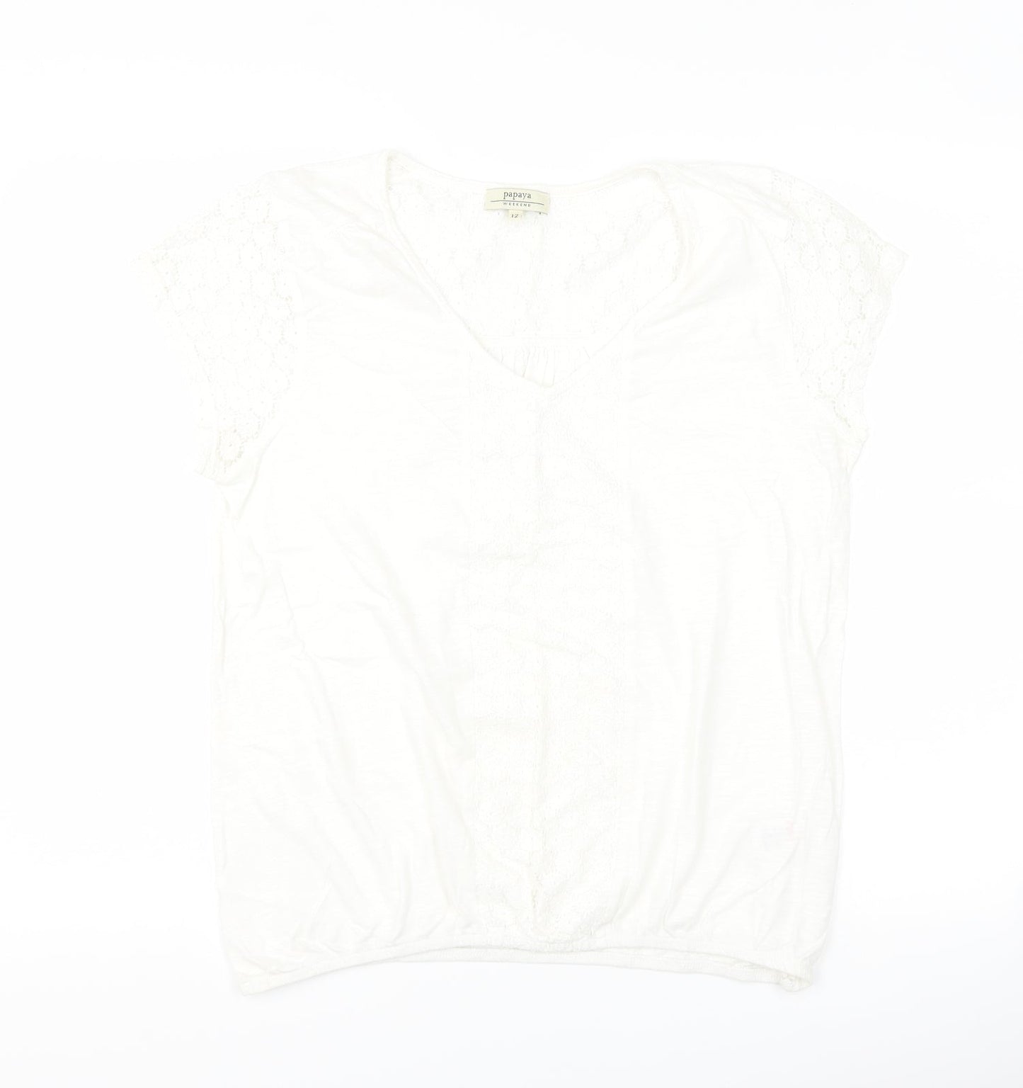 Papaya Womens White   Basic T-Shirt Size 12