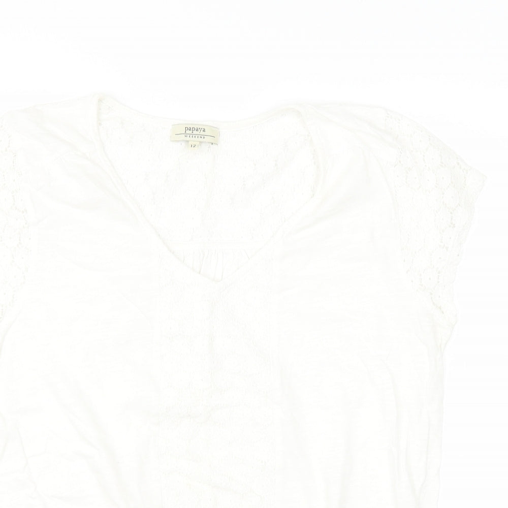 Papaya Womens White   Basic T-Shirt Size 12