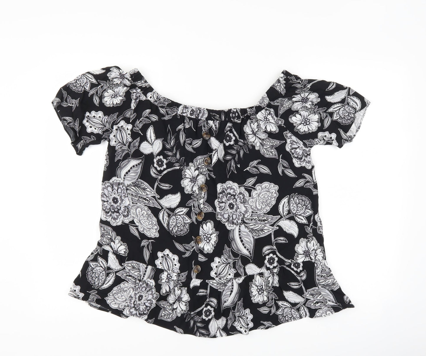 Papaya Womens Black Floral  Basic T-Shirt Size 12