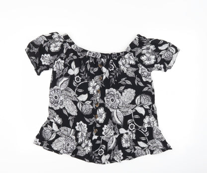 Papaya Womens Black Floral  Basic T-Shirt Size 12