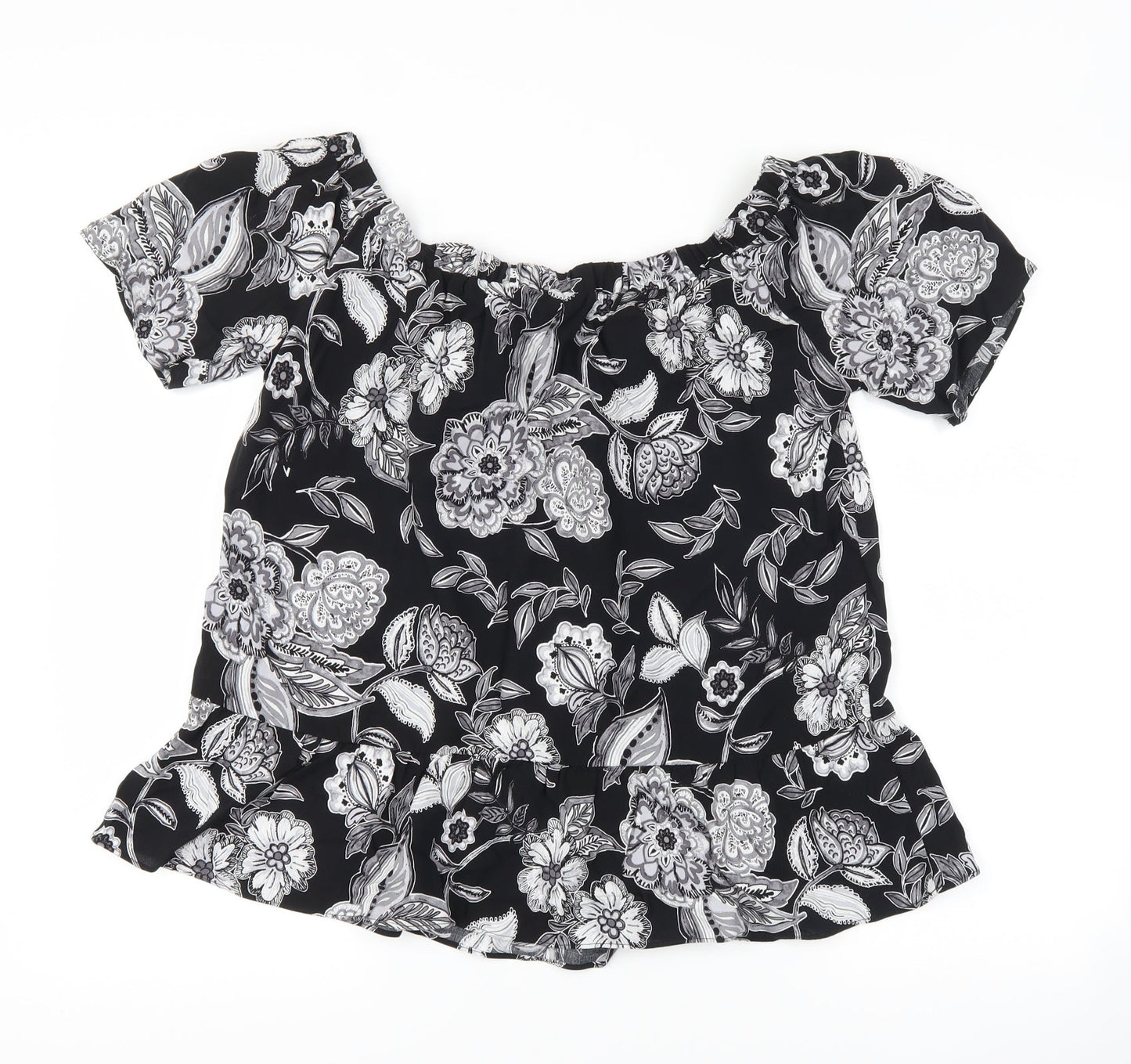 Papaya Womens Black Floral  Basic T-Shirt Size 12