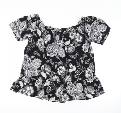 Papaya Womens Black Floral  Basic T-Shirt Size 12