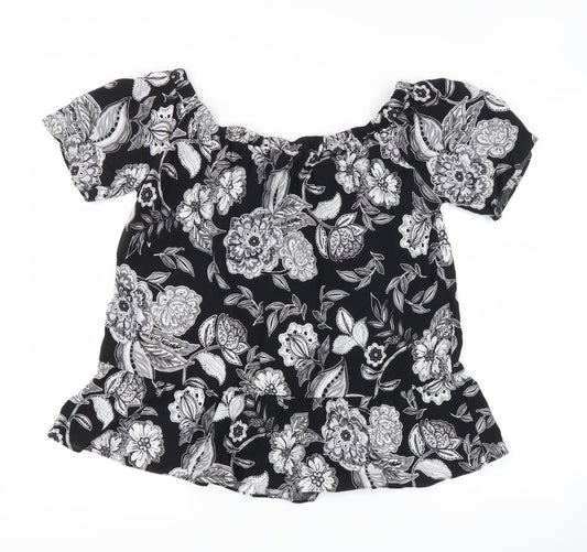 Papaya Womens Black Floral  Basic T-Shirt Size 12