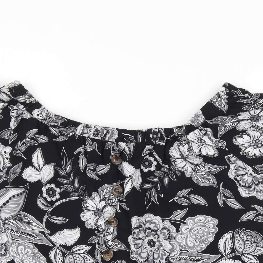 Papaya Womens Black Floral  Basic T-Shirt Size 12